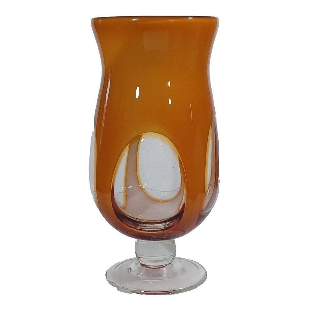 Murano Amber  Mid Century Sommerso Art Deco Finestre Window Footed Glass Vase - Picture 3 of 12